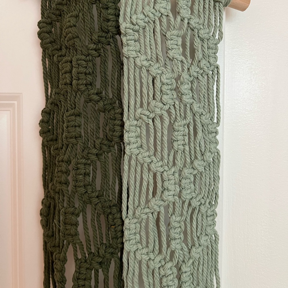 Two Green Macrame Wall Hangings